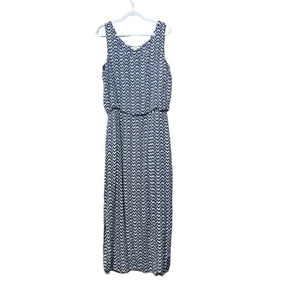 BeachLunchLounge Blue & White Chevron Sleeveless Maxi Length Summer Dress Size M - Picture 1 of 13